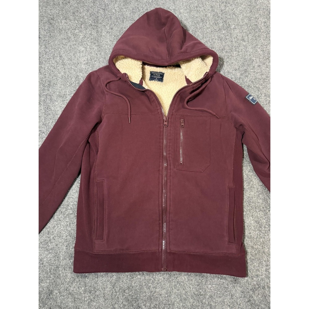 Abercrombie & Fitch Hoodie Mens Small Red Sherpa Lined Full Zip Fleece Jacket